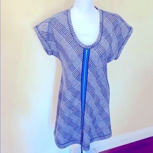 Derek Lam Plaid Dress with Blue Zipper Accent Coquette Designer Houndstooth